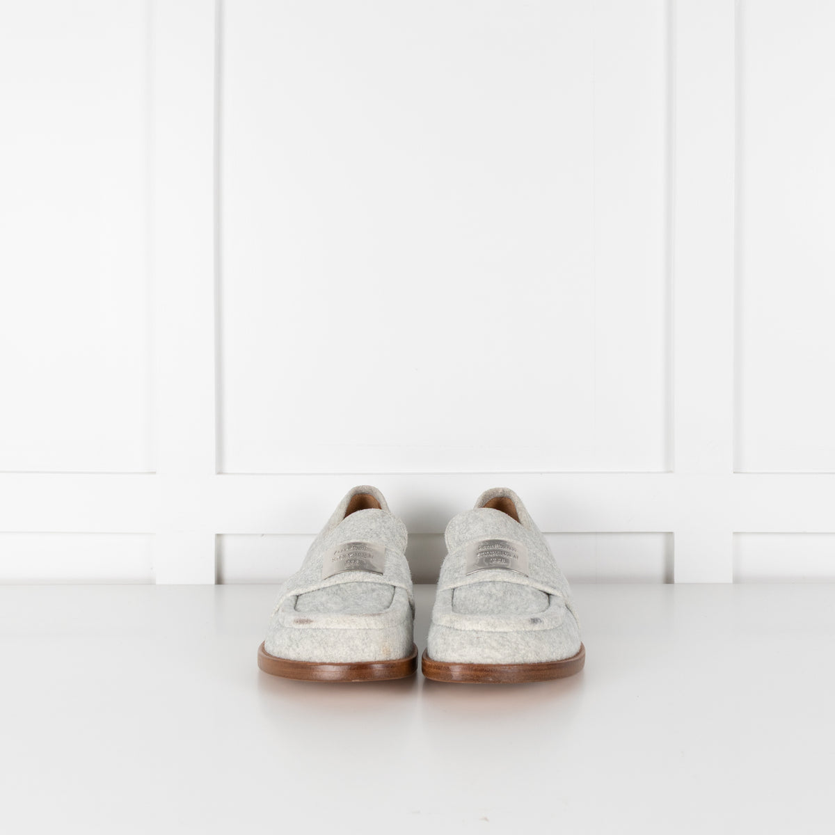 Acne Grey Felted Loafers with Logo Plaque