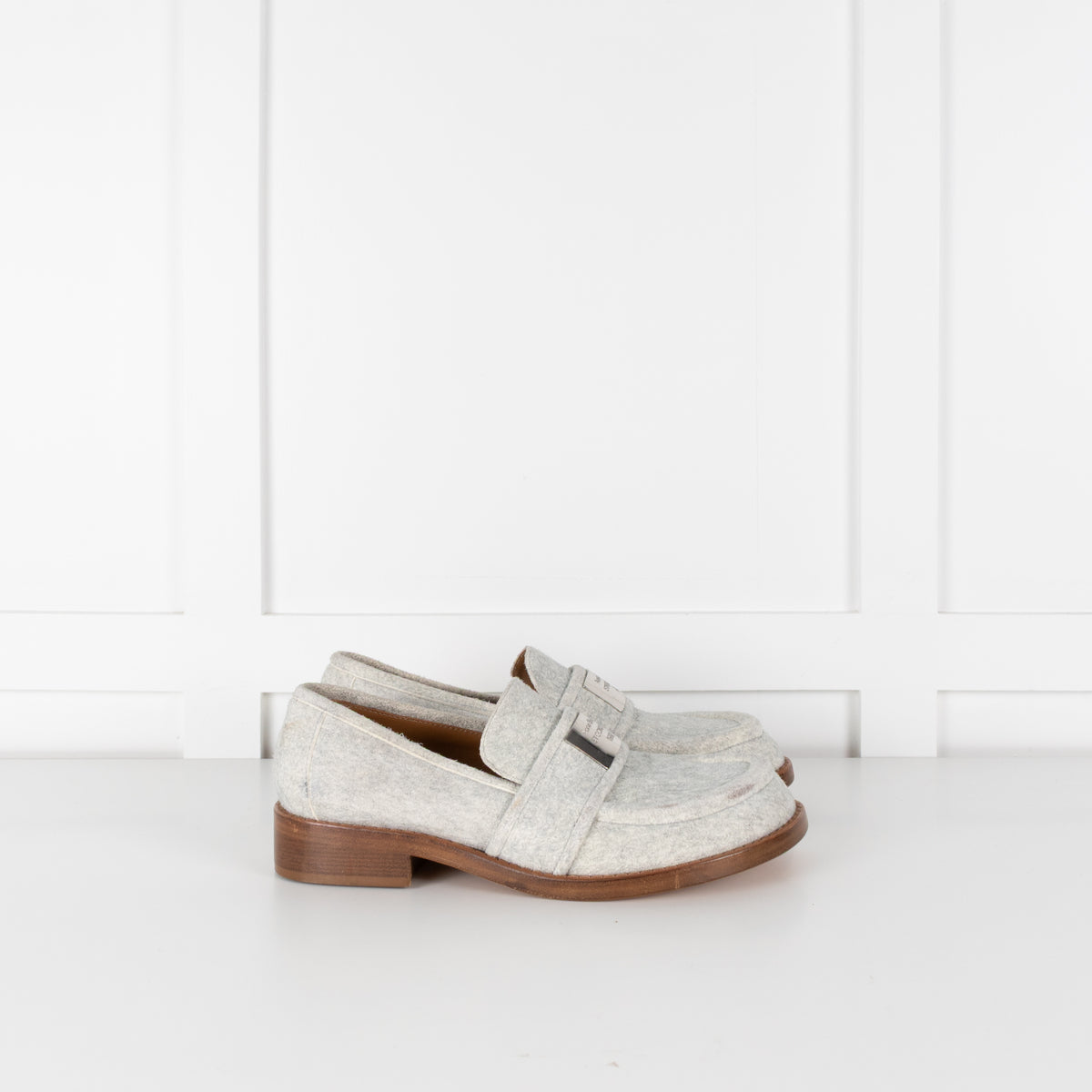 Acne Grey Felted Loafers with Logo Plaque