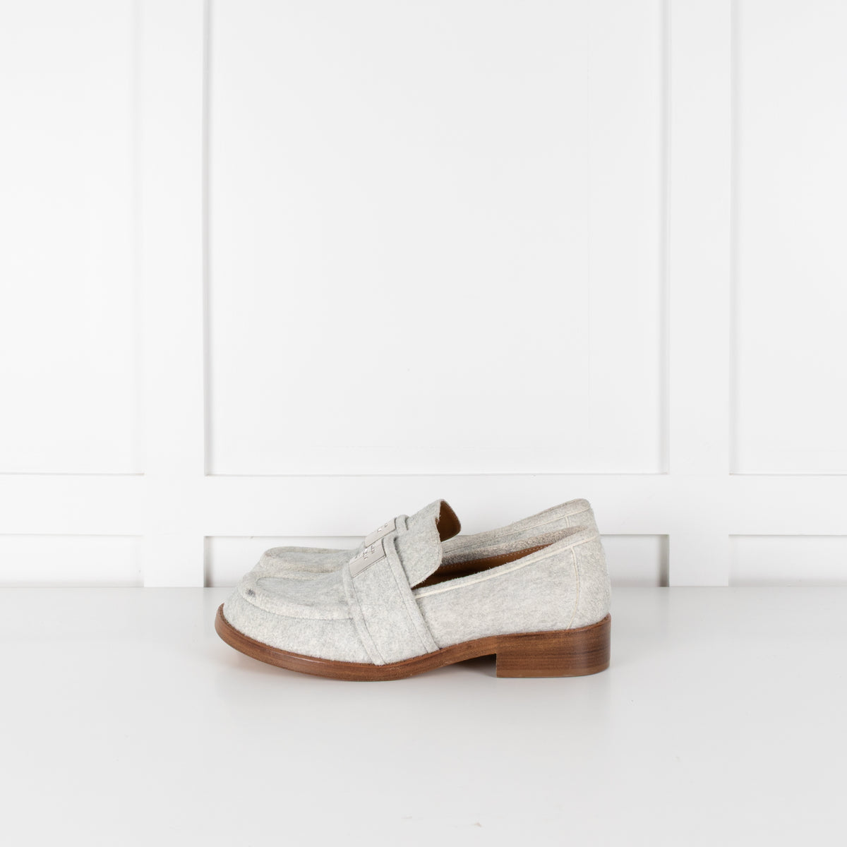 Acne Grey Felted Loafers with Logo Plaque