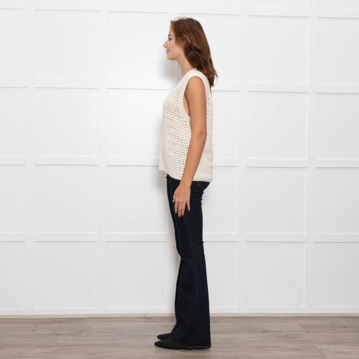 Me + Em Cream Crochet Sleeveless Jumper Vest