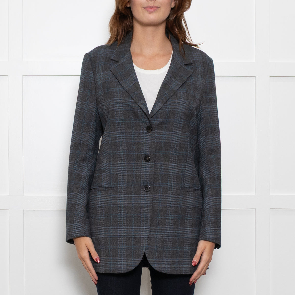 Essential Antwerp Grey Blue Check Blazer Jacket