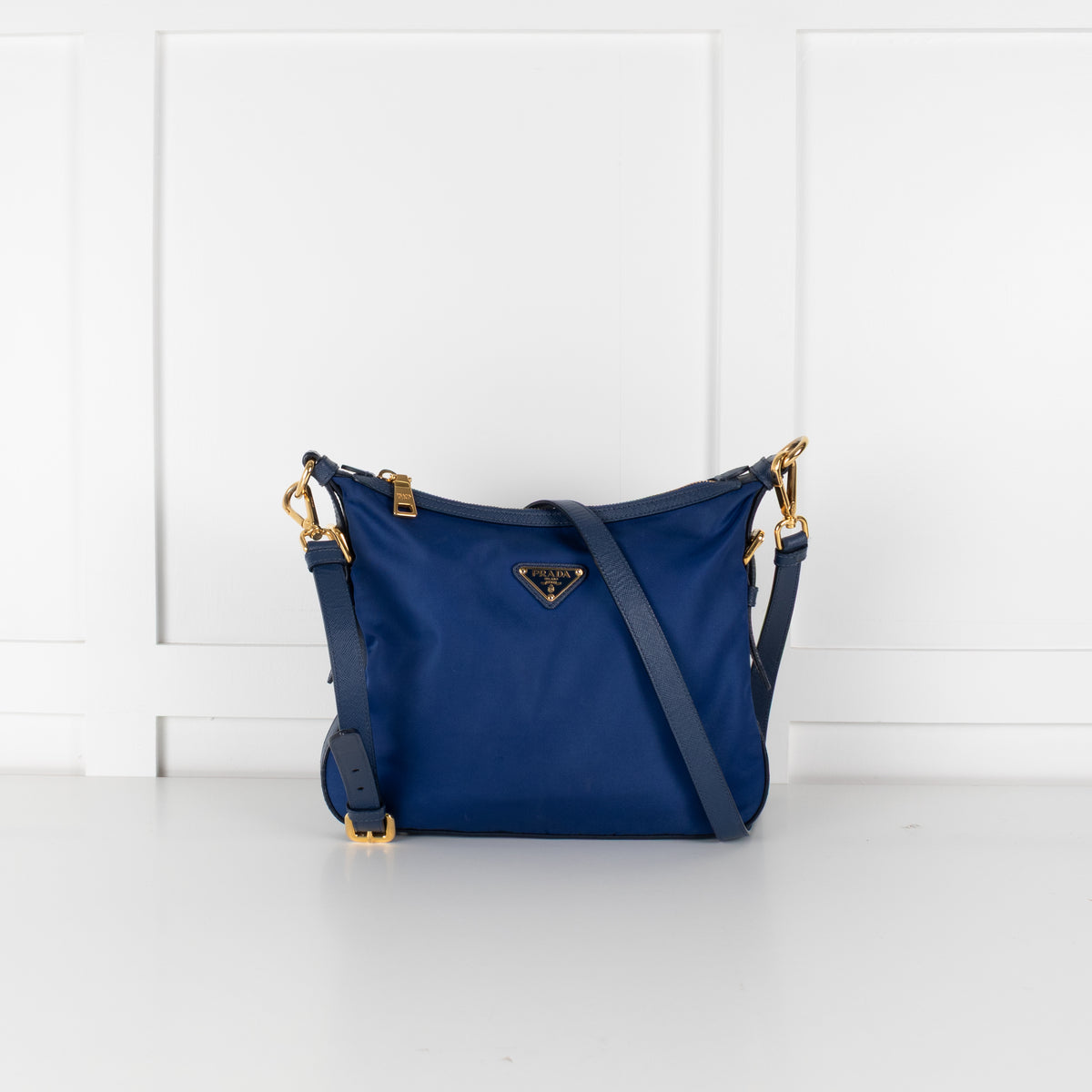 Prada Cobalt Blue Nylon Leather Trim Crossbody Bag