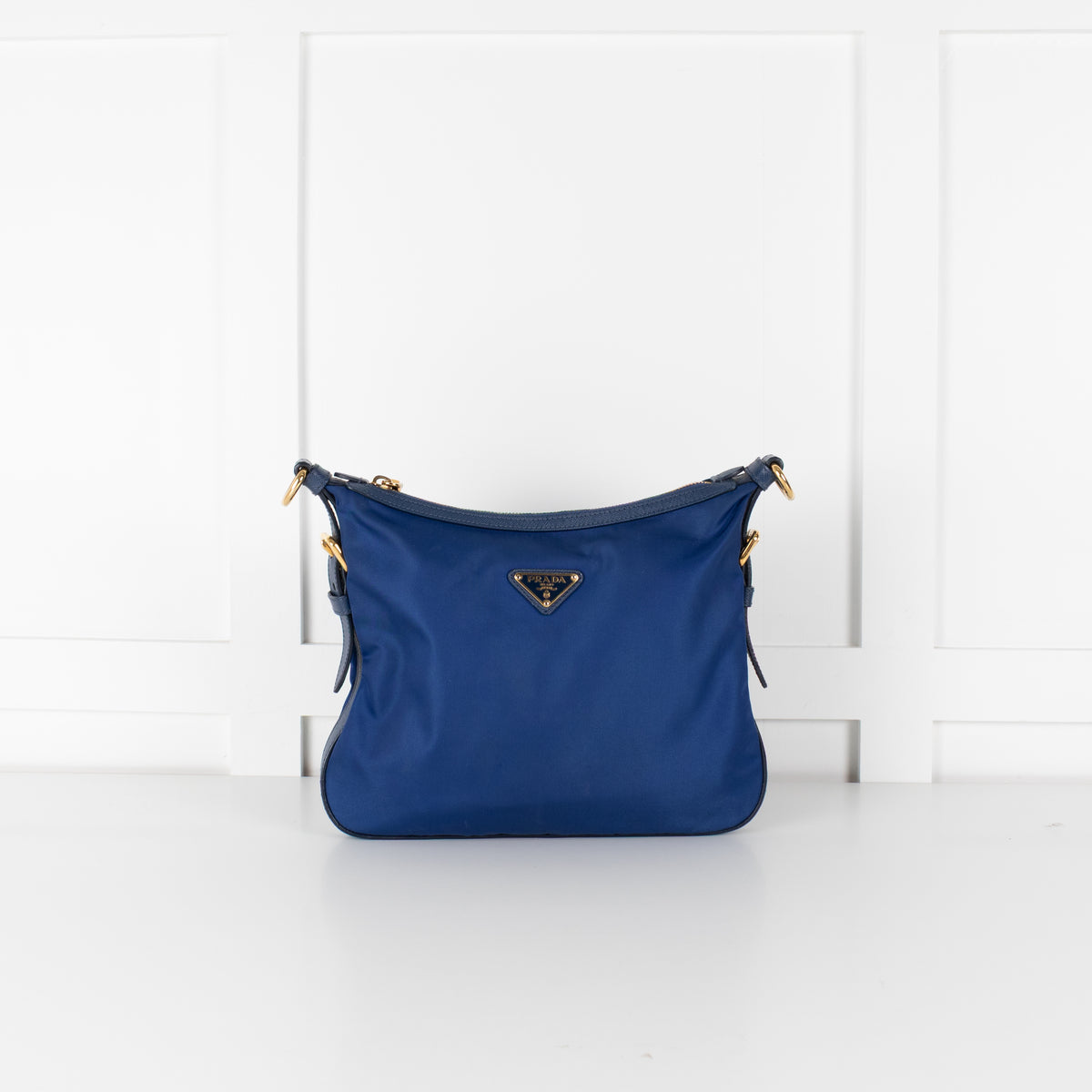 Prada Cobalt Blue Nylon Leather Trim Crossbody Bag