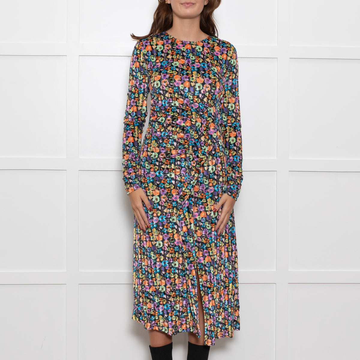 Stine Goya Multi Coloured Floral Devore Midi Dress
