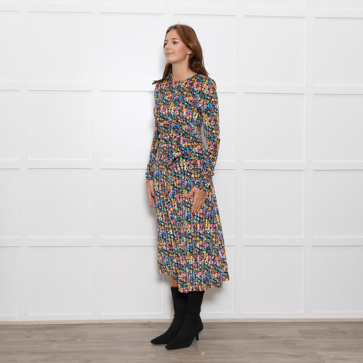 Stine Goya Multi Coloured Floral Devore Midi Dress