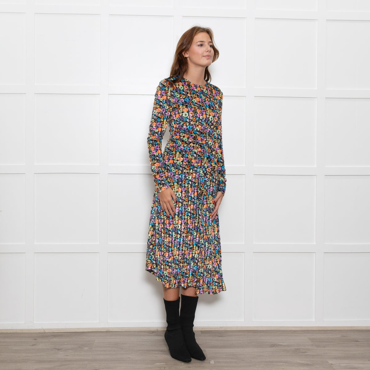 Stine Goya Multi Coloured Floral Devore Midi Dress