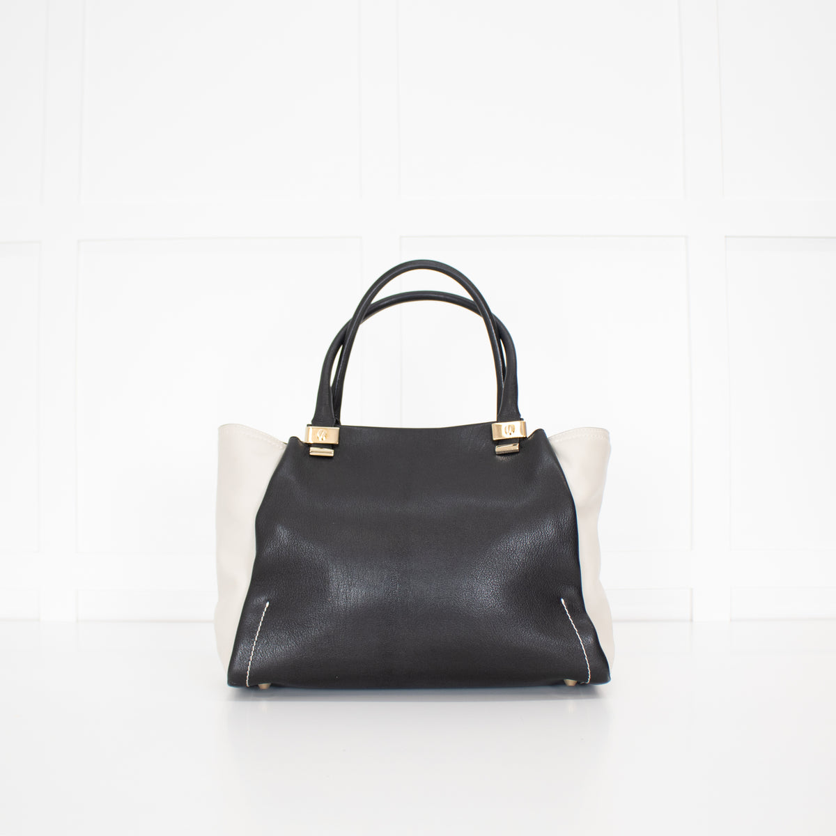 Lanvin Black Cream Trilogy Leather Tote Bag