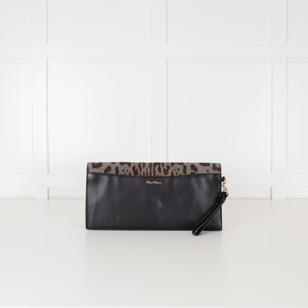 Max Mara Black Grey Animal Ponyskin Large Clutch