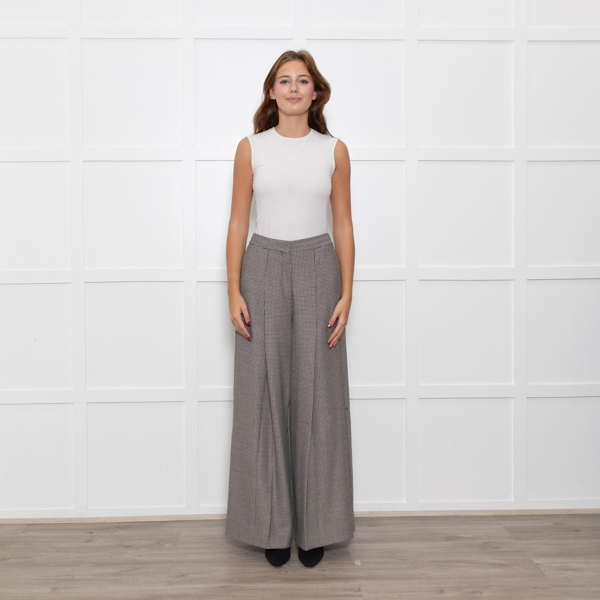 Me + Em Mini Houndstooth Wide Leg Trousers