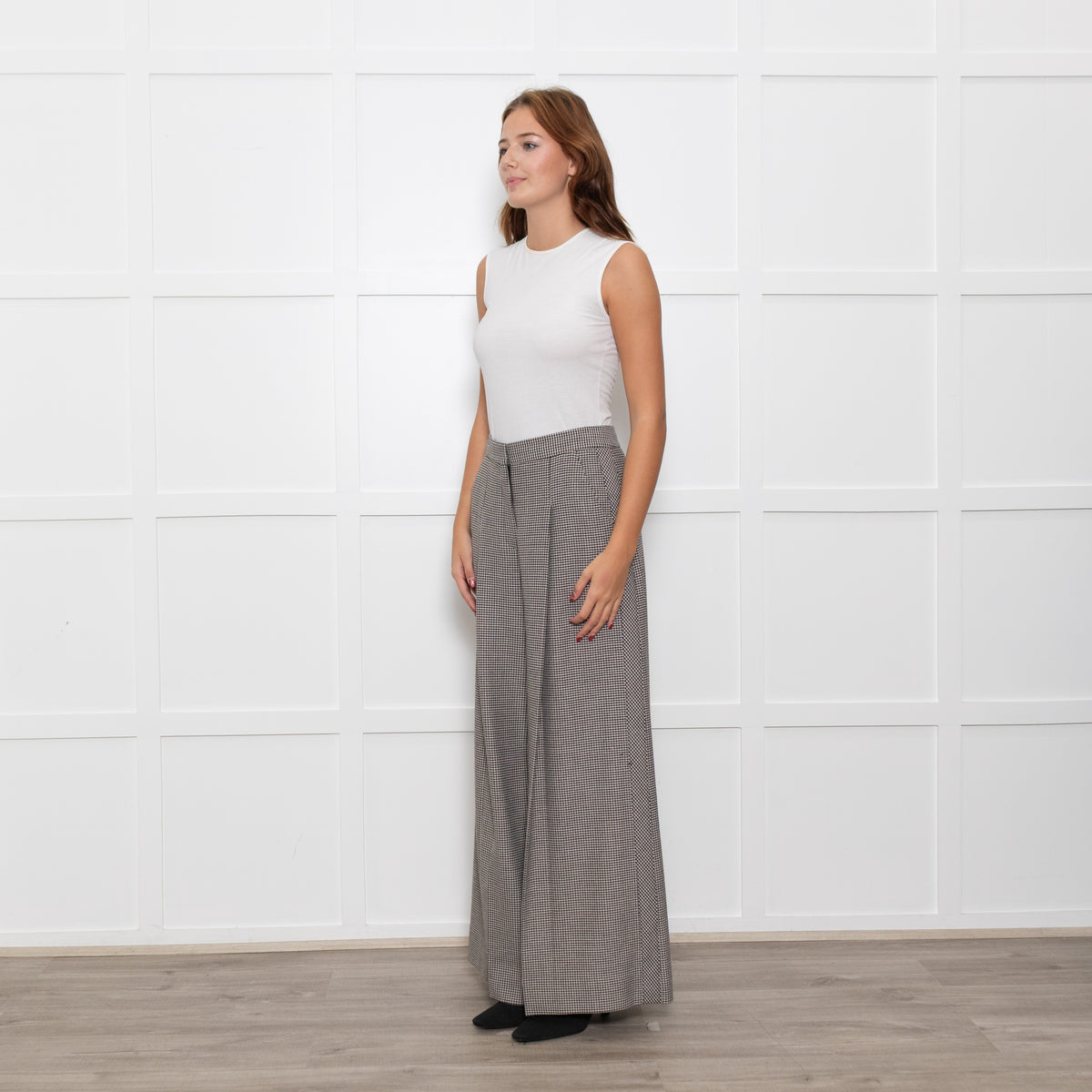 Me + Em Mini Houndstooth Wide Leg Trousers