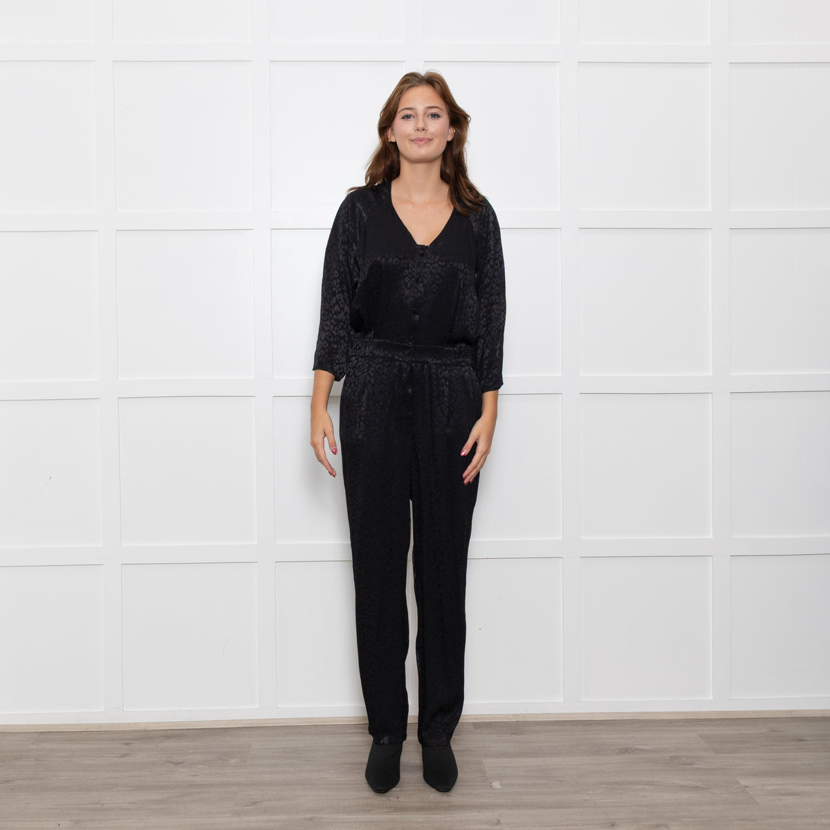 By Iris Black Jaquard Silky Jumpsuit