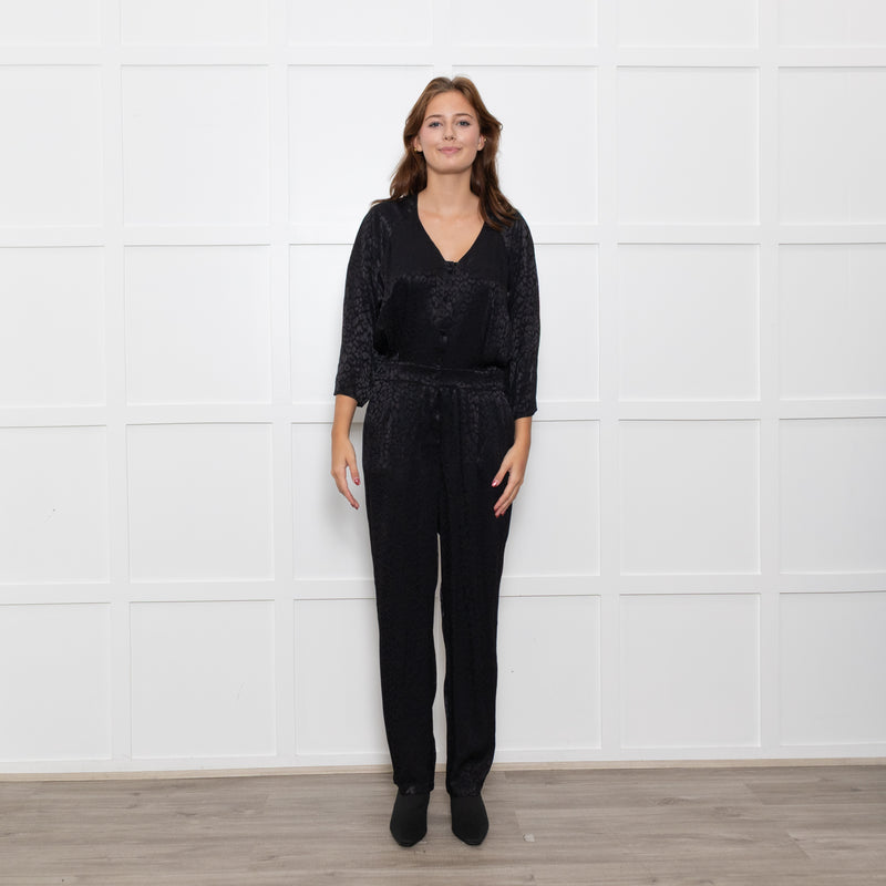 By Iris Black Jaquard Silky Jumpsuit