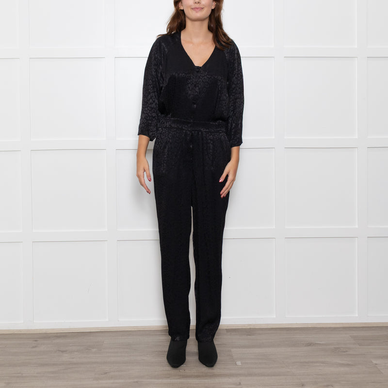 By Iris Black Jaquard Silky Jumpsuit