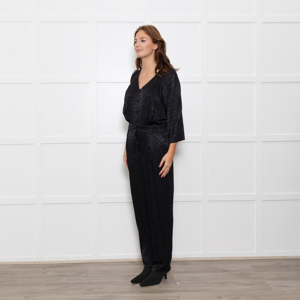 By Iris Black Jaquard Silky Jumpsuit