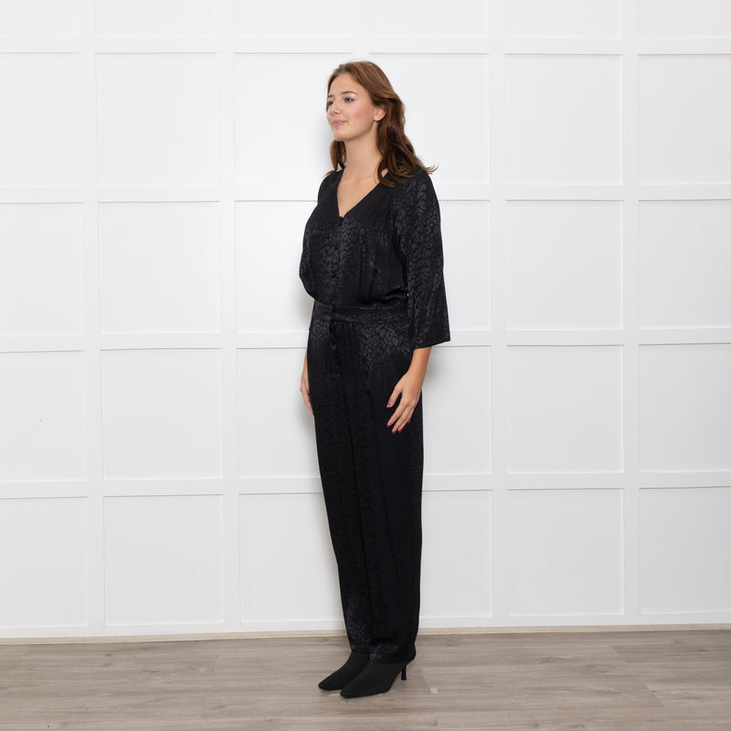 By Iris Black Jaquard Silky Jumpsuit