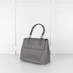 Prada Grey Saffiano Leather Turn Lock Flap Top Handle Bag