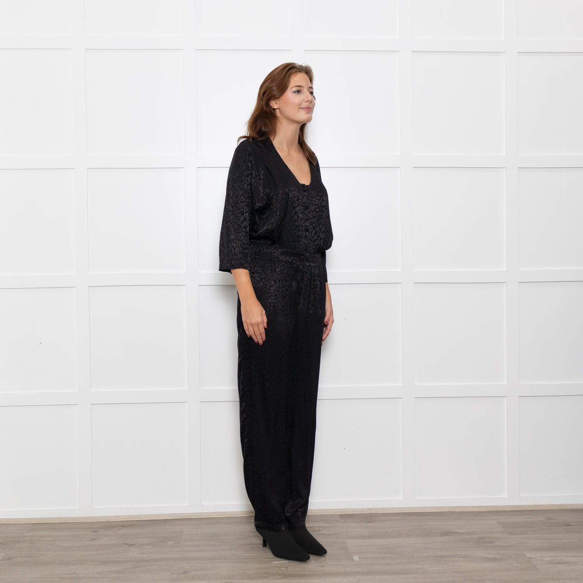 By Iris Black Jaquard Silky Jumpsuit