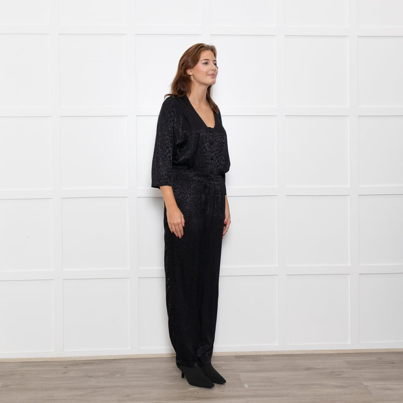 By Iris Black Jaquard Silky Jumpsuit