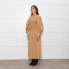 Ganni Caramel Rushed Long Sleeve Cotton Maxi Dress