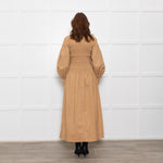 Ganni Caramel Rushed Long Sleeve Cotton Maxi Dress