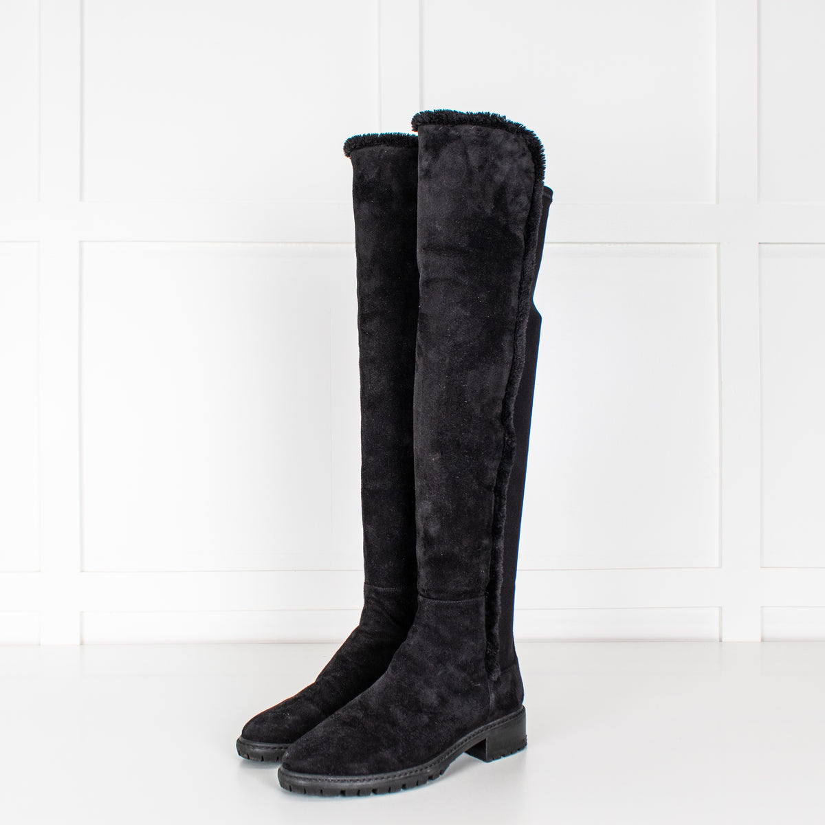 Stuart Weitzman Black Suede & Fabric Over The Knee Boots