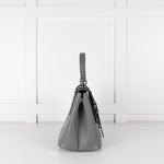 Prada Grey Saffiano Leather Turn Lock Flap Top Handle Bag