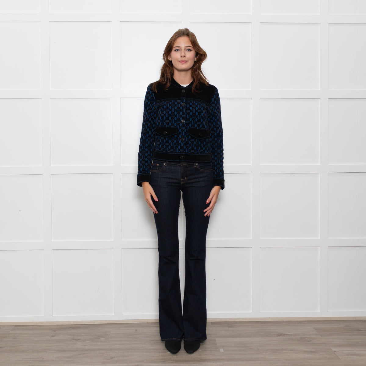 Maje Black Blue Printed Short Jacket