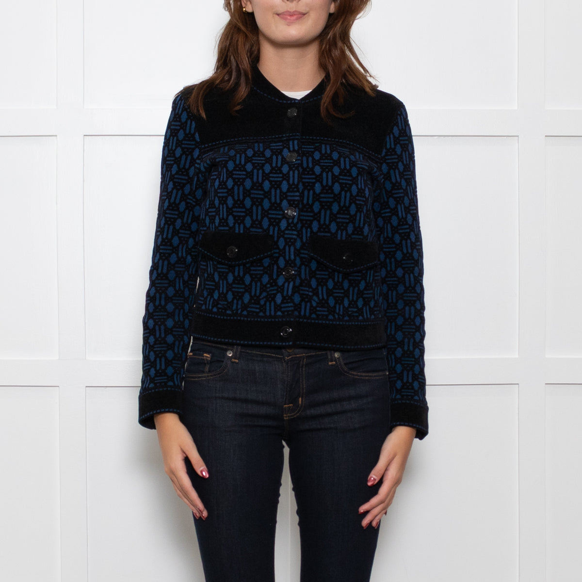 Maje Black Blue Printed Short Jacket