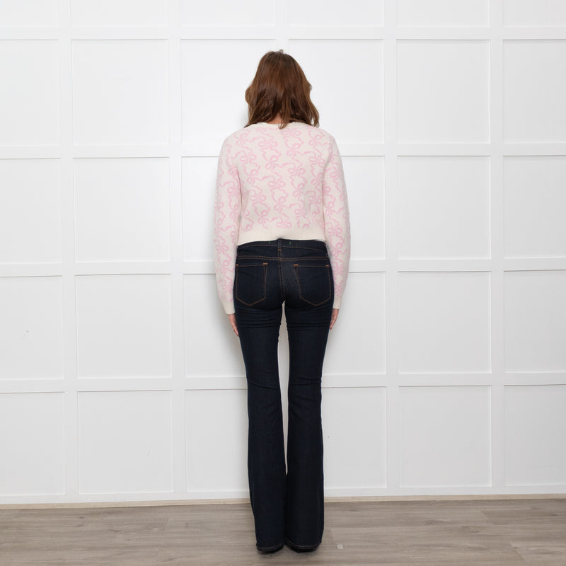 LoveShackFancy Cream Pink Bow Print Cardigan