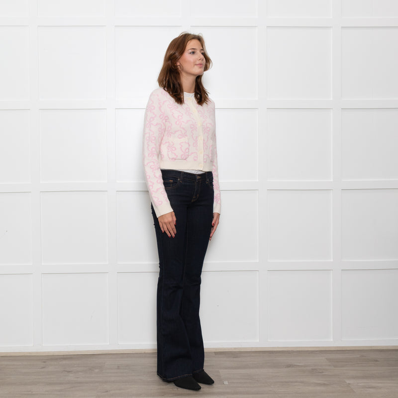 LoveShackFancy Cream Pink Bow Print Cardigan