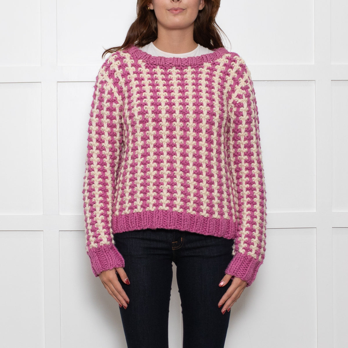 Ridley Cream Purple Chunky Knit Oversized Jumper