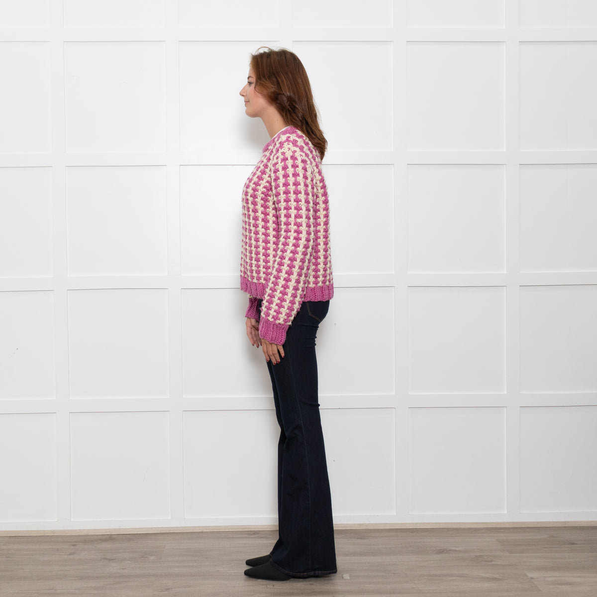 Ridley Cream Purple Chunky Knit Oversized Jumper