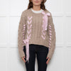 LoveShackFancy Beige Cable Pink Ribbon Detail Sweater