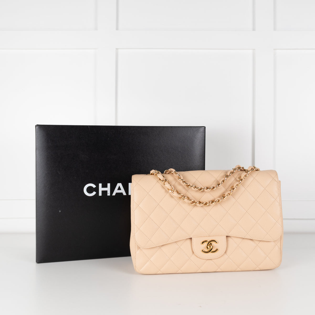 Chanel Beige Jumbo Single Flap Caviar Bag