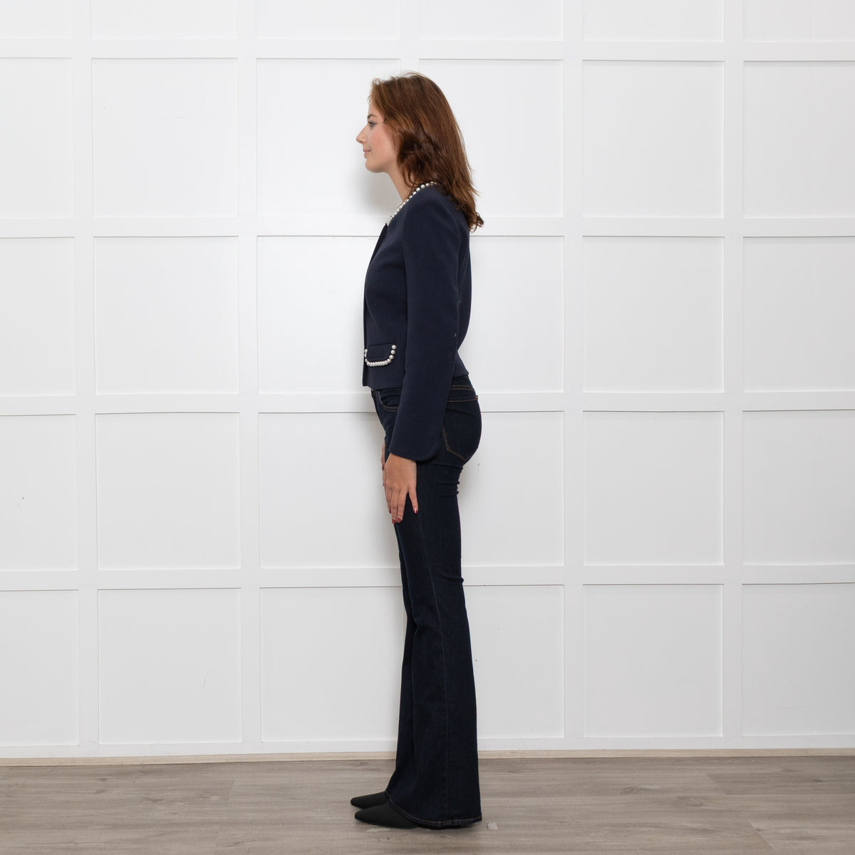 Claudie Pierlot Navy White Pearl Detail Zip Up Jacket