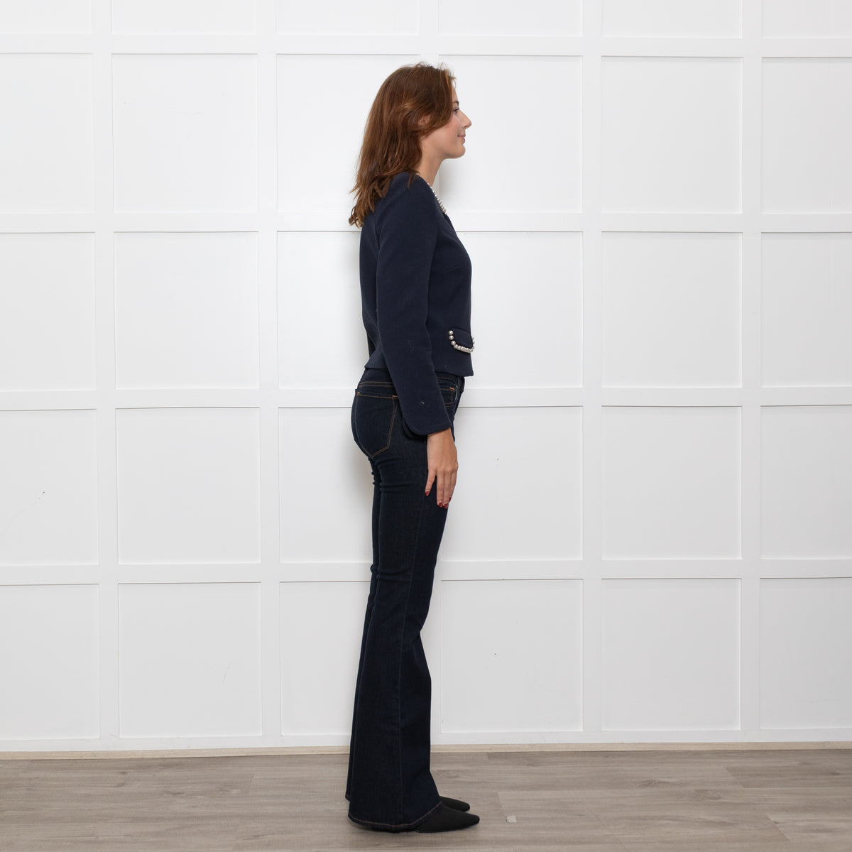 Claudie Pierlot Navy White Pearl Detail Zip Up Jacket