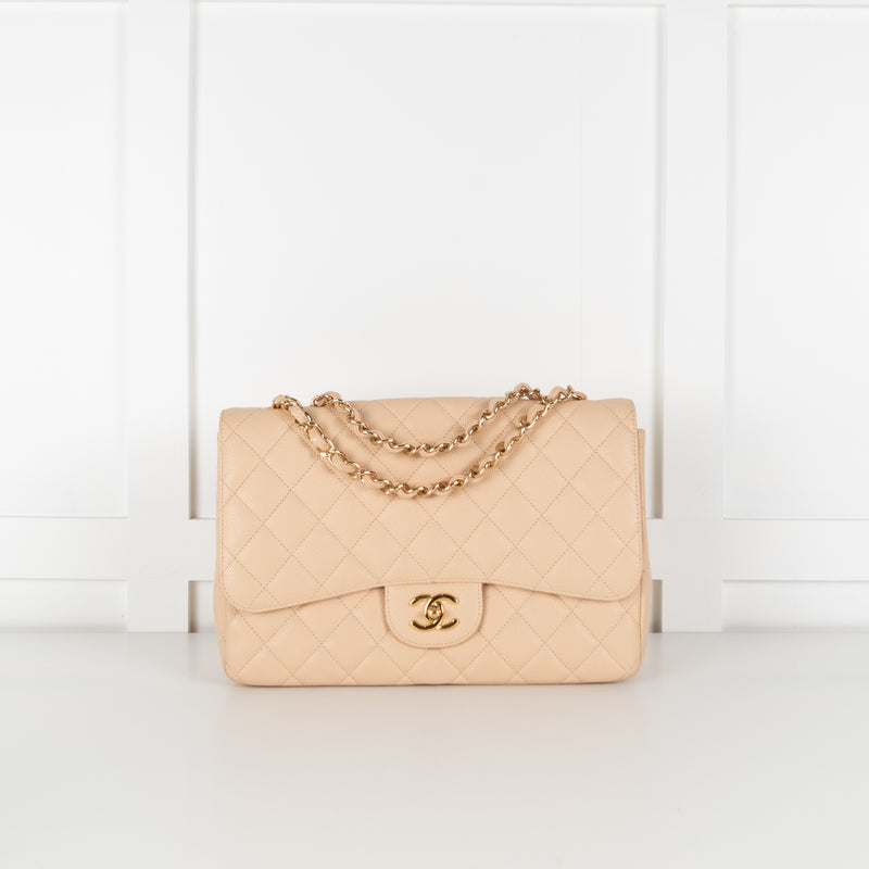 Chanel Beige Jumbo Single Flap Caviar Bag
