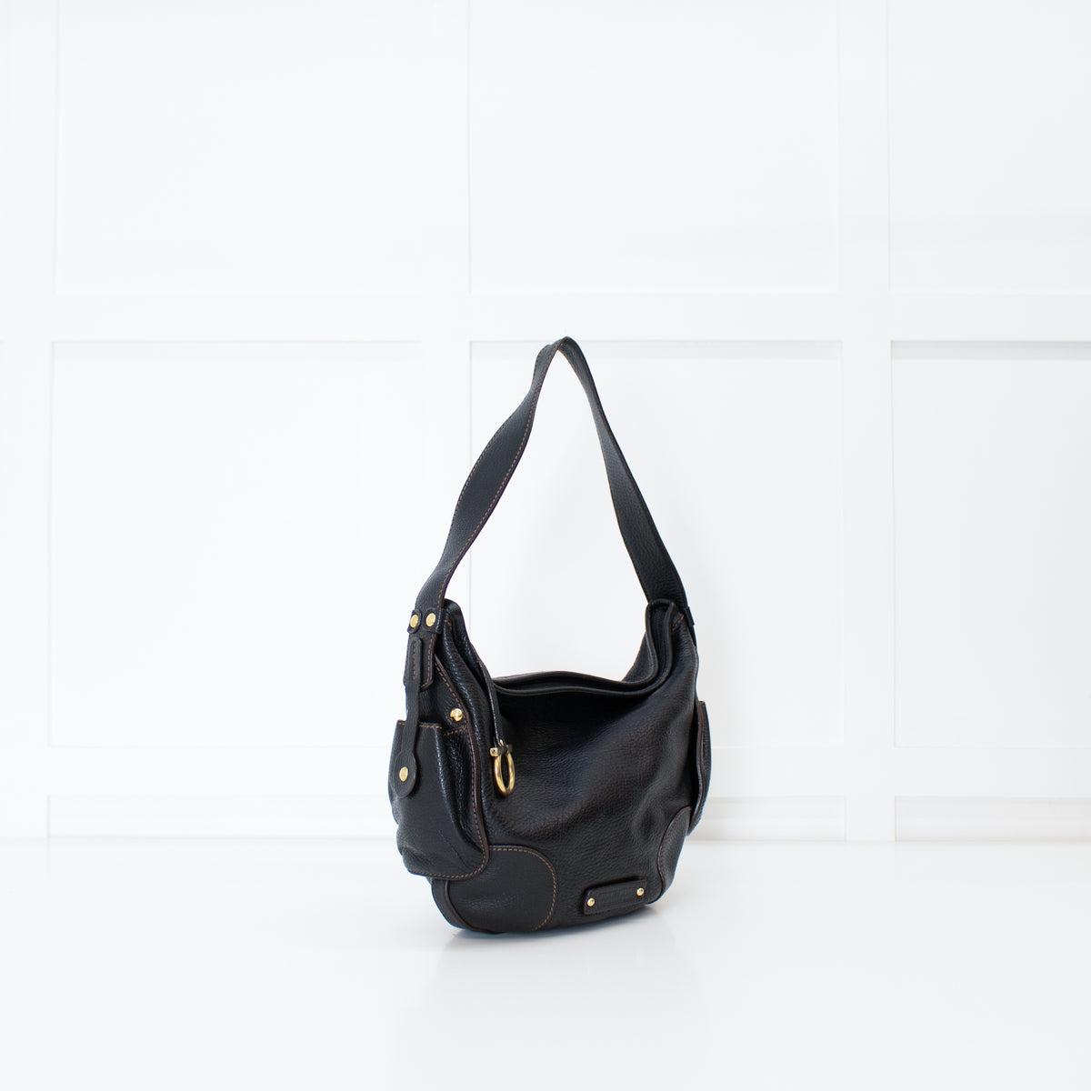 Salvatore Ferragamo Black Grainy Leather Hobo Shoulder Bag