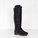 Stuart Weitzman Black Suede & Fabric Over The Knee Boots