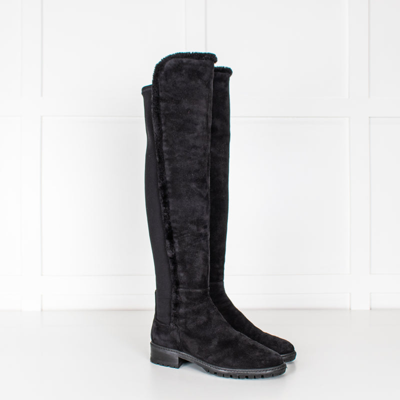 Stuart Weitzman Black Suede & Fabric Over The Knee Boots