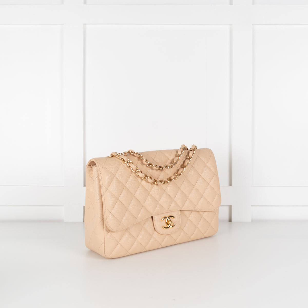 Chanel Beige Jumbo Single Flap Caviar Bag