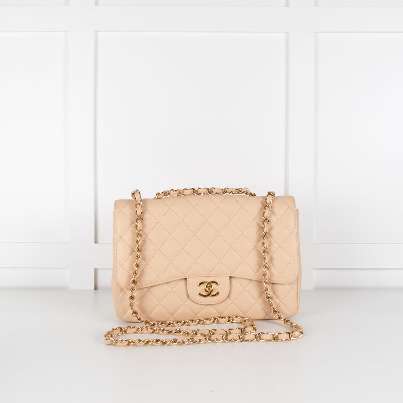 Chanel Beige Jumbo Single Flap Caviar Bag