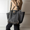 Valentino Black Grained Leather Rockstud Tote Bag