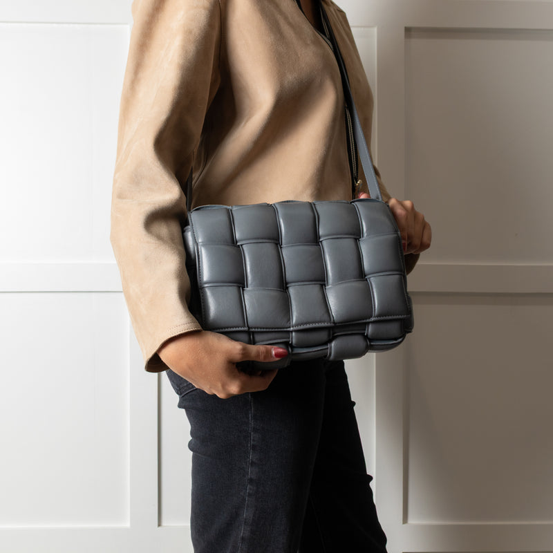 Bottega Veneta Grey Padded Intrecciato Leather Shoulder Bag