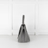 Prada Grey Saffiano Leather Turn Lock Flap Top Handle Bag