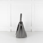 Prada Grey Saffiano Leather Turn Lock Flap Top Handle Bag
