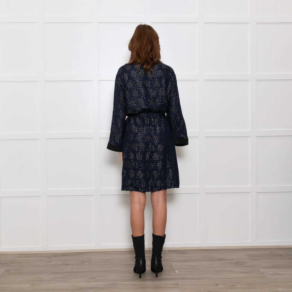 Ganni Black and Blue Lurex Wrap Dress