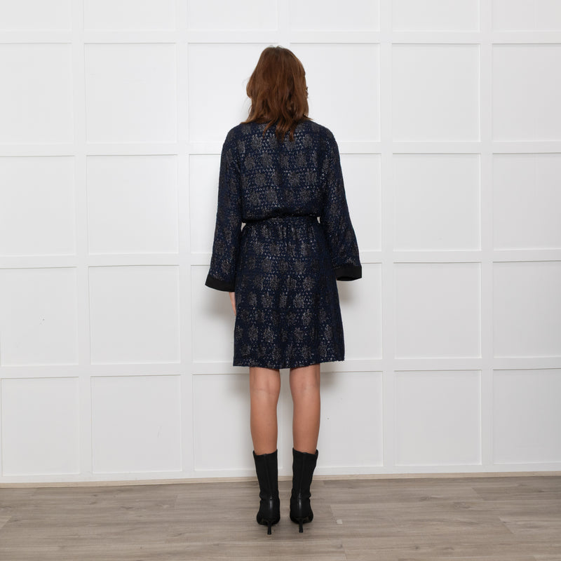 Ganni Black and Blue Lurex Wrap Dress