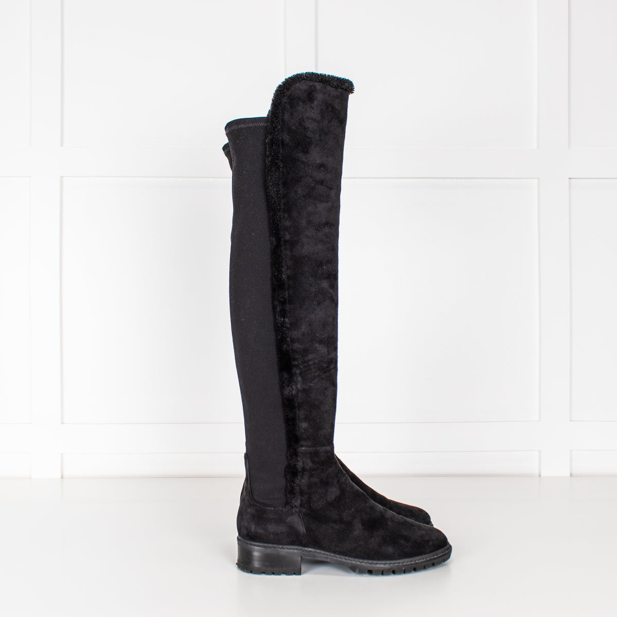 Stuart Weitzman Black Suede & Fabric Over The Knee Boots