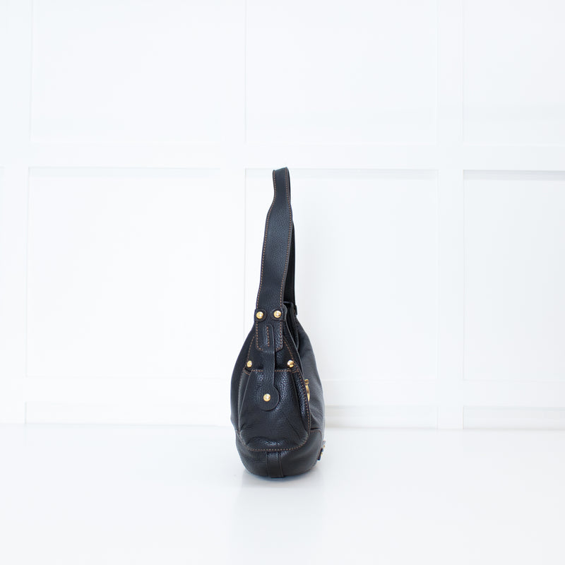 Salvatore Ferragamo Black Grainy Leather Hobo Shoulder Bag